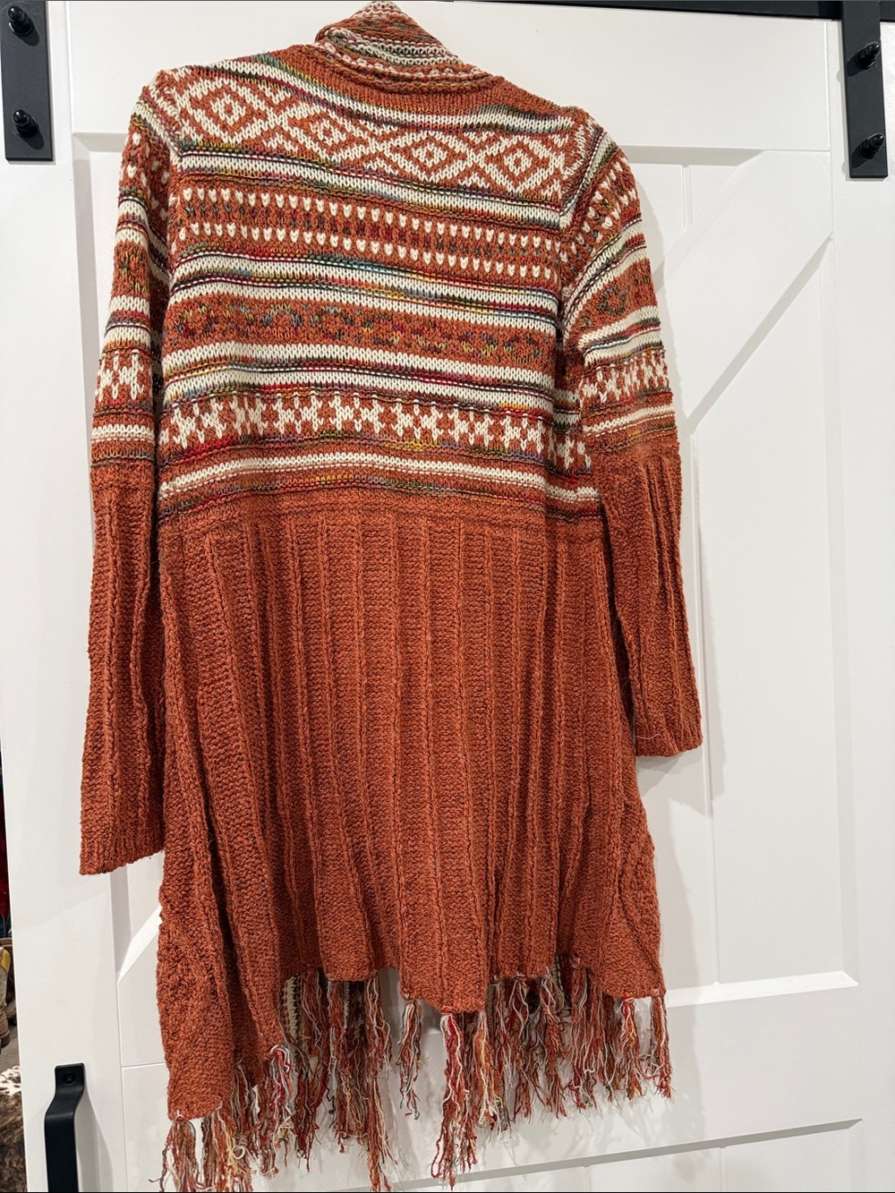 Tribal striped Open-Front Fringe Cardigan Sweater - Picture 3 of 3